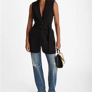 Black Sleeveless Belted Vest